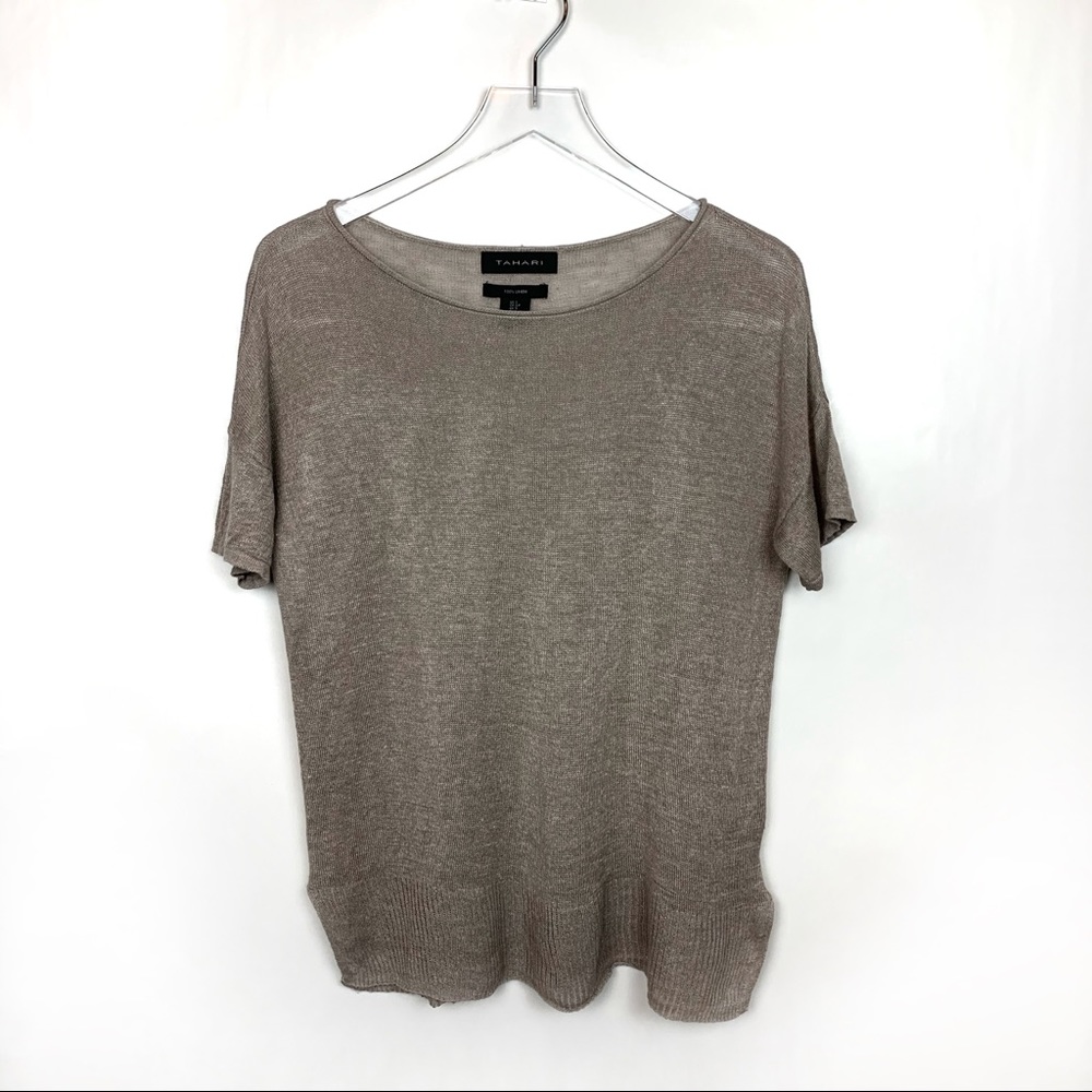 TAHARI 100% Linen Short Sleeve Pullover Top S